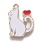 Alloy Enamel Pendants, Kitten with Heart, White, 25x20x1.5mm, Hole: 2mm
