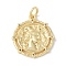 Brass Micro Pave Clear Cubic Zirconia Pendants, Cadmium Free & Nickel Free & Lead Free, Flat Round, Coin Medal, with Jump Ring, Real 18K Gold Plated, 20.5x17.5x2mm, Hole: 3mm