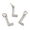 Brass Micro Pave Grade AAA Cubic Zirconia Charms, Letter L, Cadmium Free & Nickel Free & Lead Free, Real Platinum Plated, 9x5x1.5mm, Hole: 2mm