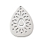 201 Stainless Steel Pendants, Laser Cut, Teardrop Charm, Anti-Tarnish, Stainless Steel Color, 35x24.5x1mm, Hole: 1.5mm