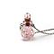 Luminous Round Lampwork Perfume Bottle Necklaces, with Stainless Steel Chains, Pink, 23.62 inch(60cm), Pendant: 18mm, Capacity: 0.5ml(0.02fl. oz)