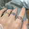 3Pcs Heart & Flower Alloy Rhinestone Cuff Rings, Platinum, Inner Diameter: Adjustable
