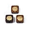 Natural Wood Undyed Beads, with Lotus-Shaped Raw(Unplated) Brass Slices, Square, Saddle Brown, 14.5x14.5x6mm, Hole: 1.8mm