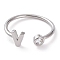 Brass Micro Pave Clear Cubic Zirconia Cuff Rings, Open Rings, Long-Lasting Plated, Platinum, Letter V, US Size 6, Inner Diameter: 17mm