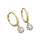 925 Sterling Silver Mirco Pave Cubic Zirconia Flower Hoop Earrings, Golden, Clear, 18x12mm