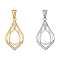 2Pcs 2 Colors Brass Pendants Cabochon Settings, Teardrop, Platinum & Golden, Tray: 11x8mm,29x16x6mm, Hole: 4mm, 1pc/color