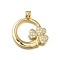 Brass Micro Pave Cubic Zirconia Pendants, Flat Round, Cadmium Free & Lead Free, Rack Plating, Long-Lasting Plated, Real 18K Gold Plated, Clover, 25.5x26x4mm, Hole: 4x4.5mm
