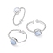 Natural Blue Lace Agate Cuff Rings, Rack Plating Brass Open Rings for Women, Platinum, 1.5~2.5mm, Inner Diameter: 18mm