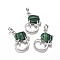 Synthetic Malachite Kitten Pendants, with Platinum Tone Brass Findings and Crystal Rhinestone, Cat with Bowknot Shape, 32x25.5x7.5mm, Hole: 4.5x7mm