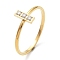 Ion Plating(IP) 304 Stainless Steel Rectangle Finger Ring with Cubic Zirconia, Golden, US Size 7 3/4(17.9mm)