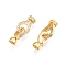 Brass Fold Over Clasps, Cadmium Free & Nickel Free & Lead Free, with Crystal Rhinestone Findings, Real 18K Gold Plated, Clasp: 13.5x7.5x5.5mm, Inner Diameter: 3.8x1.2mm, Ring: 15x9.5x2.5mm, Inner Diameter: 3.8x1.4mm