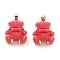 Druzy Resin Pendants, Bear Charms with Rack Plating Real 18K Gold Plated Brass Findings, Long-Lasting Plated, Cadmium Free & Lead Free, Red, 17.5x14.5x8.5mm, Hole: 2.5x5mm