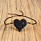 Bohemian Style Glass Seed Beaded Link Bracelets, Adjustable Polyester Cord Braided Bracelets for Women, Heart, Black