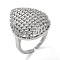 Plating Brass Micro Pave Cubic Zirconia Open Cuff Rings, Cadmium Free & Nickel Free & Lead Free, Teardrop, Platinum, Adjustable