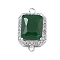 Rack Plating Brass Micro Pave Clear Cubic Zirconia Rectangle Connector Charms, with Glass, Long-Lasting Plated, Cadmium Free & Lead Free, Platinum, Green, 17.5x11x6mm, Hole: 1.5mm