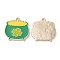 Alloy Pendants, with Enamel, Light Gold, Cauldron Kettle with Clover Charms, for Saint Patrick's Day, Medium Sea Green, 23x21.5x2mm, Hole: 2mm