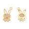 Brass Micro Pave Clear Cubic Zirconia Charms, Nickel Free, Rabbit, Real 18K Gold Plated, 14x7.5x2.5mm, Hole: 1mm