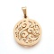 304 Stainless Steel Pendants, Flat Round with Cloud, Golden, 19~20x16~17x1.5mm, Hole: 5x2.5mm