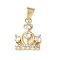 Brass Micro Pave Cubic Zirconia Pendants, Crown Charms, Long-Lasting Plated, Cadmium Free & Lead Free, Rack Plating, Real 18K Gold Plated, 17x13x3.5mm, Hole: 4x3.5mm