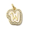Brass Micro Pave Cubic Zirconia Pendants, Cadmium Free & Nickel Free & Lead Free, with Jump Rings, Real 18K Gold Plated, Letter W, 18x15x2mm, Hole: 3.8mm