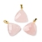 Natural Rose Quartz Pendants, with Brass Findings, Faceted, Triangle Charms, 23.5x21x6mm, Hole: 7x4mm