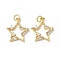 Brass Micro Pave Cubic Zirconia Pendants, Star, with Jump Ring, Lead Free & Cadmium Free, Long-Lasting Plated, with Jump Ring, Real 18K Gold Plated, 17x15.5x3mm, Hole: 3mm