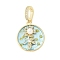 Brass Enamel Pendants, with Natural Freshwater Pearls and Brass Micro Pave Cubic Zirconia Clasp, Flat Round with Flower Charm, Sky Blue, 22.5x20x5.5mm, Hole: 7.5x5mm