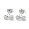 Brass Rhinestone Stud Earrings, Heart Cherry, Platinum, 12x13mm