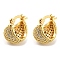 Brass Micro Pave Clear Cubic Zirconia Dome Hoop Earrings, Long-Lasting Plated, Cadmium Free & Lead Free, Real 18K Gold Plated, 19x17x14.5mm