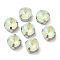 Mocha Fluorescent(MI) Flat Round Sew on Rhinestone, Multi-strand Links, with Brass Prong Settings, Garments Accessories, Peridot, 9x6.5mm, Hole: 1mm