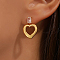 Brass Clear Cubic Zirconia Heart Dangle Stud Earrings, Golden, 23x17mm