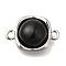 Brass Pave Black Glass Square Links Connector Charms, Cadmium Free & Nickel Free & Lead Free, Platinum, 16x11x5.5mm, Hole: 1.5mm