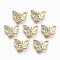Brass Micro Pave Clear Cubic Zirconia Charms, Nickel Free, Butterfly Shape, Real 18K Gold Plated, 9x11.5x2mm, Hole: 0.8mm
