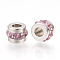 201 Stainless Steel Polymer Clay Rhinestone Inlaid Beads, Column, Stainless Steel Color, Light Rose, 7x5mm, Hole: 3mm