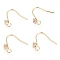 Brass Earring Hooks, Ear Wire, with Clear Cubic Zirconia and Horizontal Loop, Long-Lasting Plated, Real 14K Gold Plated, 16mm, Pin: 0.8mm