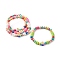 Natural Wood Round Beads Stretch Bracelets for Kid, with Handmade Polymer Clay Beads, Flower with Smile, Mixed Color, Inner Diameter: 1-7/8 inch(4.9cm), 6mm