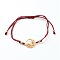 Adjustable Nylon Cord Braided Bead Bracelet, with 201 Stainless Steel Links and Brass Beads, Ring with Butterfly, Golden, Dark Red, Inner Diameter: 3-1/2 inch(9cm)