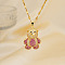 Cute Bear Brass Micro Pave Cubic Zirconia Pendant Necklaces for Women, Golden, Medium Orchid, 15.75 inch(40cm)