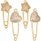 Beebeecraft 1 Box 6Pcs 2 Styles Star & Heart Connectors Micro Pave Cubic Zirconia Safety Pin Shape Link Charms for Jewellery Earring Bracelet Necklace Making