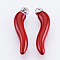 201 Stainless Steel Enamel Pendants, Enamelled Sequins, Horn of Plenty/Italian Horn Cornicello Charms, Stainless Steel Color, Red, 20x6x3mm, Hole: 1mm