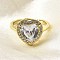 Brass Micro Pave Cubic Zirconia Adjustable Finger Rings for Women, Heart, Long-Lasting Plated, Rack Plating, Real 18K Gold Plated, 13.5x13.5mm, US Size 6 3/4(17.1mm)