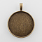 Flat Round Alloy Pendant Cabochon Settings, Plain Edge Bezel Cups, Cadmium Free & Nickel Free & Lead Free, Antique Bronze, Tray: 30mm, 42x33x2mm, Hole: 3.5x5mm, about 190pcs/kg