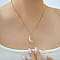 Minimalist Brass Sparkling Clear Cubic Zirconia Moon Pendant Necklaces, with White Enamel, Golden, 15.75 inch(40cm)