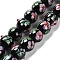 Handmade Lampwork Bumpy Beads Strands, Round with Flower Pattern, Black, 12~12.5x11~11.5mm, Hole: 1.4mm, about 45pcs/strand, 20.16''(51.2cm)