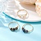 3Pcs 3 Styles Natural Sodalite & Rose Quartz & Obsidian & Lapis Lazuli Finger Rings, Copper Wire Wrapped Ring for Women, 7mm, Inner Diameter: 18mm, 1pc/style