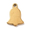 304 Stainless Steel Charms, Laser Cut, Real 18K Gold Plated, Bell, 10x7.5x1mm, Hole: 1.2mm
