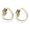 Brass Micro Pave Cubic Zirconia Screw Carabiner Lock Charms, for Necklaces Making, Teardrop, Nickel Free, Real 18K Gold Plated, Coral, 22x17x2mm, Screw: 7x6mm