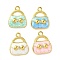 304 Stainless Steel Enamel Pendants, with Rhinestone, Ion Plating(IP), Bag Charms, Golden, Mixed Color, 19.5x17x8mm, Hole: 1.8mm