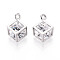 Brass Micro Pave Cubic Zirconia Charms, Cadmium Free & Nickel Free & Lead Free, Platinum, Cube, Clear, 14.5x10x12.5mm, Hole: 1.4mm