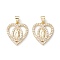 Religion Theme Brass Micro Pave Clear Cubic Zirconia Pendants, Long-Lasting Plated, Cadmium Free & Lead Free, Heart with Statue of Jesus Christ, Real 18K Gold Plated, 24x17x2mm, Hole: 4.5x3mm